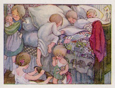 Říkanka: Wee Willie Winkie běží přes město (barevné lito) od Anne (after) Anderson