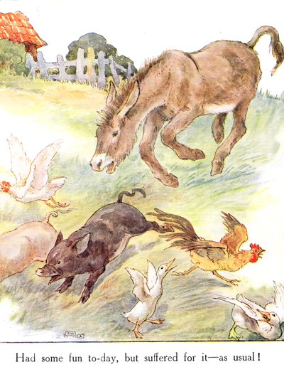 „Dnes jsem se trochu bavil, ale trpěl jsem za to – jako obvykle!“, ilustrace z knihy „The Naughty Neddy Book“, kterou vydal Thomas Nelson und Sons, 20. léta od Anne Anderson