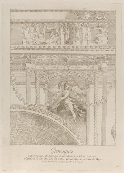 Grotesky: detail štukových reliéfů zdobících Koloseum v Římě, s křídlem..., ca. 1729. od Anne Claude Philippe de Caylus