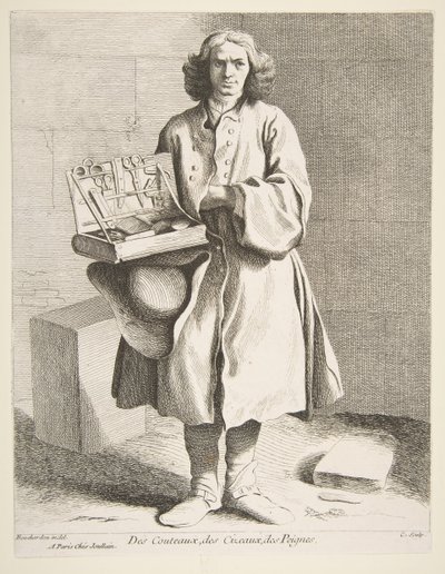 Prodavač nožů, nůžek a hřebenů, 1742. od Anne Claude Philippe de Caylus