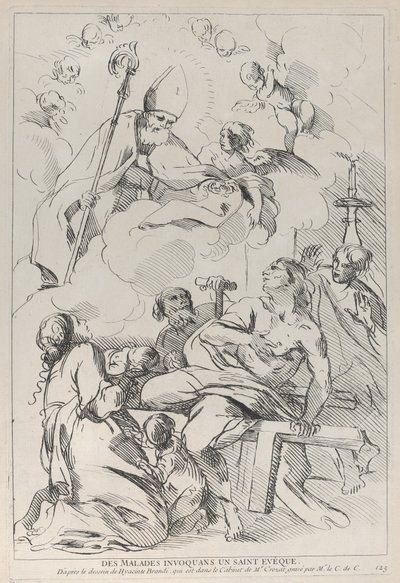 Nemocní svolávají biskupa světce, který se objevuje vlevo nahoře, 1729-40. od Anne Claude Philippe de Caylus