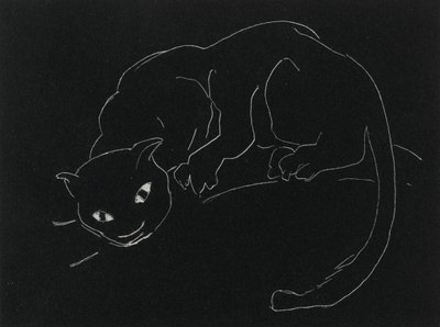 Noční série: Kočka (litho, bílá čára na tkaném papíře) od Anne Goldthwaite