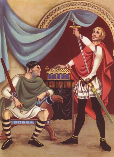 Harold schwört einen Eid als Gefangener von Wilhelm von Anne & Johnstone Janet (1928-79) Johnstone