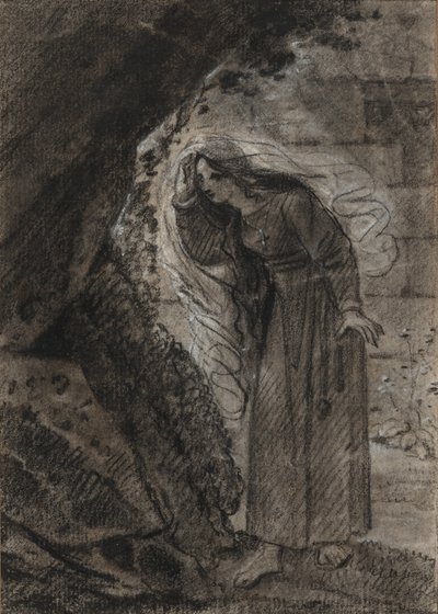 Agnès vstupuje do jeskyně, asi 1790-1800 (černá křída) od Anne Louis Girodet de Roucy-Trioson