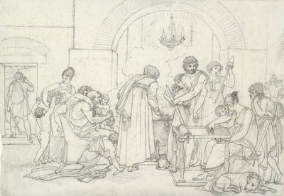 Rustikální interiér ve starověku (černá křída na bílém papíře s jemnou texturou) od Anne Louis Girodet de Roucy Trioson