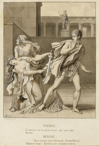 Phaedre, která deklarovala svou vášeň, se pokusila zabít Hippolytovým mečem od Anne Louis Girodet de Roussy Trioson