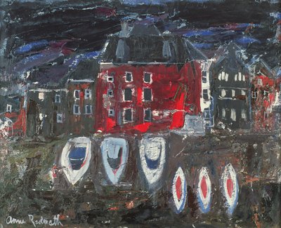 Boatyard, Amsterdam (olej na palubě) od Anne Redpath