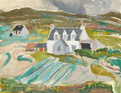 Chaty v Clachanish, Skye (tužka a akvarel) od Anne Redpath