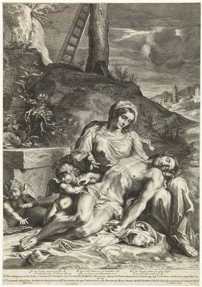 Pieta, vyryl Pieter de Bailliu od Annibale (after) Carracci