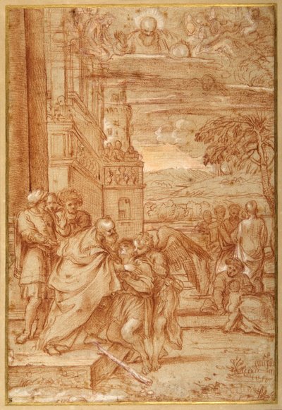 Návrat marnotratného syna po Annibale Carracci (červená křída a zvýšení na papíře) od Annibale (follower of) Carracci