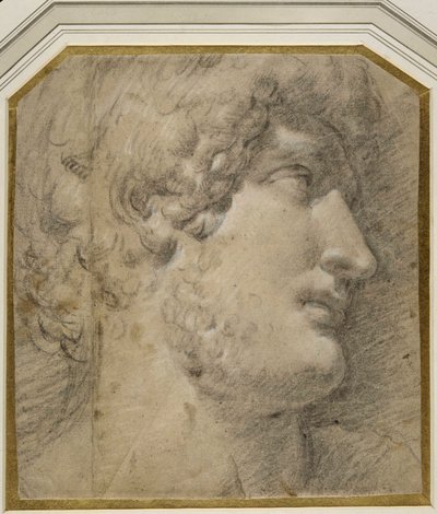 Hlava císaře Galliena (nebo ?Hadriana), po antice (černá křída na krémovém papíře) od Annibale Carracci