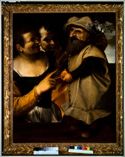 Muž a žena obdivující dítě v maškarním kostýmu, asi 1582-85 (olej na plátně) od Annibale Carracci