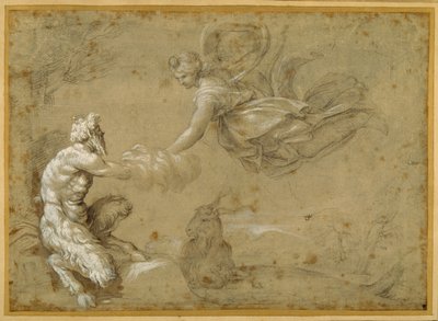 Pánev předkládající vlnu Dianě (pero a hnědý inkoust s hnědým praním) od Annibale Carracci