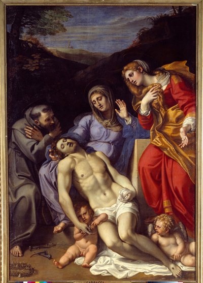 Pieta se svatým Františkem z Assisi a obrazem svaté Máří Magdalény od Annibale Carracciho nebo Annibala Carrache (1560-1609). 1602. Slunce 2,77x1,87m od Annibale Carracci