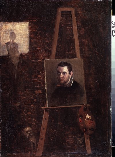 Autoportrét na stojanu, 1603-04 od Annibale Carracci