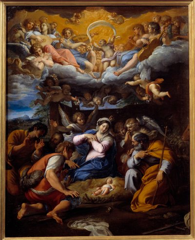 Obraz Adorace pastýřů od Annibale Carracciho nebo Annibala Carrache (1560-1609) od Annibale Carracci
