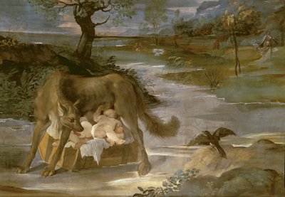 Vlčice kojící Romulus a Remus, z cyklu Historie Romula, kolem roku 1590 od Annibale Copy Carracci