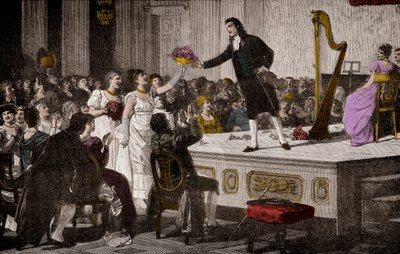 Niccolo Paganini (1792-1840) první triumfy - dřevořez podle malby Annibale Gattiho (1828-1909) od Annibale Gatti