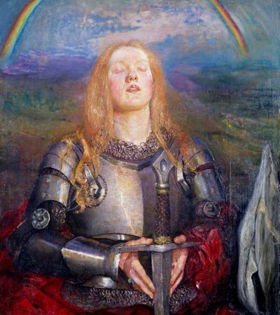 Portrét Johanky z Arku (1412-1431). Obraz Annie Louisy Swynnertonové (1844-1933). Olej na plátně. Prerafaelitské umění. Soukromá sbírka od Annie Louisa Swynnerton