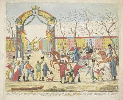 Příjezd prince Oranžského do Haagu, 1813 Příjezd Jeho královské Výsosti Willema den 1 souveryn der Nederlanden benne S: Hage dne 30. listopadu 1813 (název na předmětu) od Anonymous