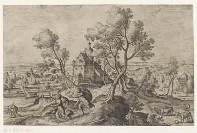 Apollo pronásleduje Daphne Krajiny s mytologickými a biblickými scénami (název série) od Anonymous
