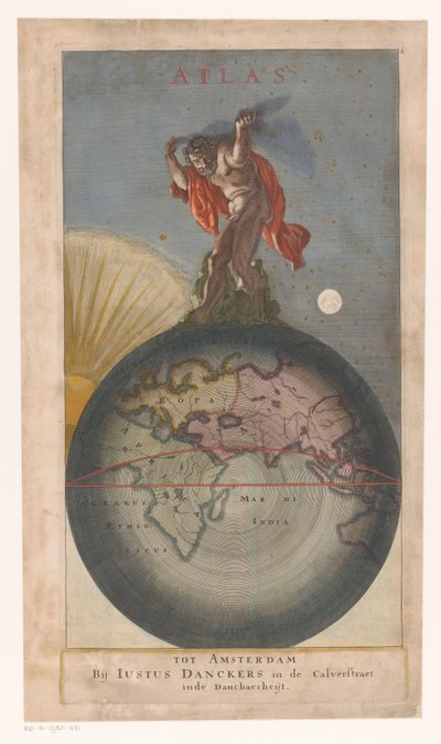 Atlas na zeměkouli Titulní strana pro: Justus Danckerts, Atlas, s.a. od Anonymous