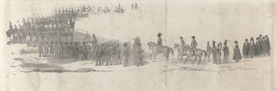 Pohřeb zesnulého krále Willema II v Delftu 4. dubna 1849 (strana 2) Pět souvislých listů pohřebního průvodu Viléma II v roce 1849 (název série) od Anonymous