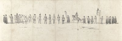 Pohřeb zesnulého krále Willema II v Delftu 4. dubna 1849 (strana 3) Pět souvislých listů pohřebního průvodu Viléma II v roce 1849 (název série) od Anonymous