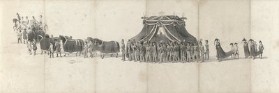 Pohřeb zesnulého krále Willema II v Delftu 4. dubna 1849 (strana 4) Pět souvislých listů pohřebního průvodu Viléma II v roce 1849 (název série) od Anonymous