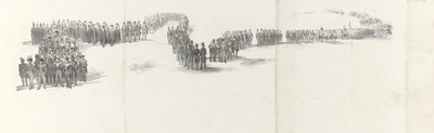 Pohřeb zesnulého krále Willema II v Delftu 4. dubna 1849 (strana 5) Pět souvislých listů pohřebního průvodu Viléma II v roce 1849 (název série) od Anonymous
