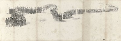 Pohřeb zesnulého krále Willema II v Delftu 4. dubna 1849 (strana 5) Pět souvislých listů pohřebního průvodu Viléma II v roce 1849 (název série) od Anonymous