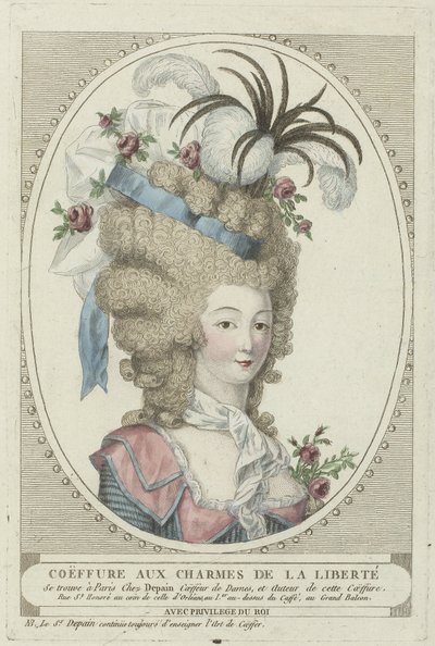 Účesy, pufy, klobouky a čepice: Dva účesy od kadeřníka Depaina Účesy od Depain, ca. 1790: Coëffure with the Charms of Liberty od Anonymous