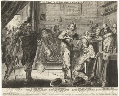 Rolník ve Velkém holičství, kolem roku 1650 De Groote Scheerders Winckel (název na objektu) od Anonymous