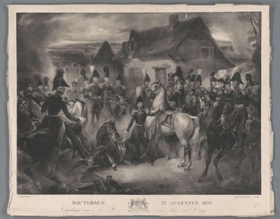 Náhrada zraněného koně prince Oranžského (pozdějšího krále Viléma II.), během bitvy u Boutersemu, 12. srpna 1831 Bautersem 12. srpna 1831 (název na objektu) od Anonymous