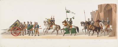 Delftský průvod z roku 1873 (desátá deska) Kostýmovaný průvod pořádaný členy delftského studentského sboru dne 8. července 1873, zobrazující vjezd Karla van Egmonda, vévody z Gelre, hraběte ze Zutphenu, do Arnhemu v roce 1492 (série t od Anonymous