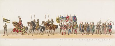 Delftský průvod z roku 1873 (druhá deska) Kostýmovaný průvod pořádaný členy delftského studentského sboru dne 8. července 1873, zobrazující vjezd Karla van Egmonda, vévody z Gelre, hraběte ze Zutphenu, do Arnhemu v roce 1492 (série t od Anonymous