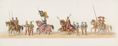 Delftský průvod z roku 1873 (pátá deska) Kostýmovaný průvod pořádaný členy delftského studentského sboru dne 8. července 1873, zobrazující vjezd Karla van Egmonda, vévody z Gelre, hraběte ze Zutphenu, do Arnhemu v roce 1492 (série t od Anonymous