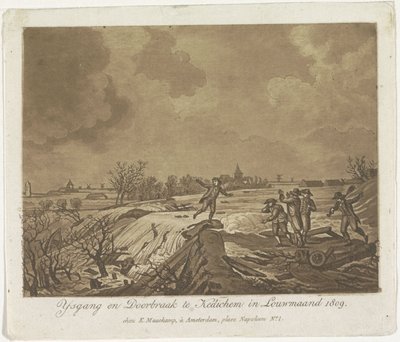 Prolomení hráze v Kedichem, 1809 Ysgang a Doorbraak te Kedichem v Louwmaand 1809 (titul na předmětu) od Anonymous