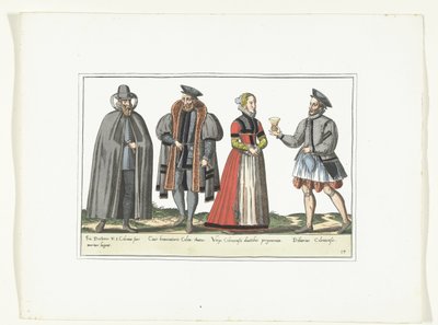 Tři muži a žena v německé módě, kolem roku 1580 Kostýmy Allemands (název na předmětu) od Anonymous