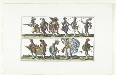Dvojitý štítek s jedenácti ozbrojenými civilisty v uniformách podle módy v Antverpách, asi 1580 Bourgeois d