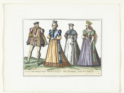 Muž a tři ženy v německé módě v Gdaňsku, kolem roku 1580 Kostýmy Allemands (název na předmětu) od Anonymous