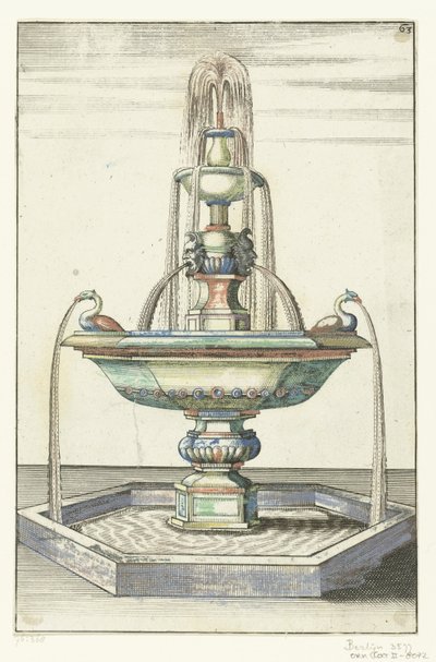 Fontána sestávající ze tří nádrží Architectura Curiosa Nova (název série) od Anonymous
