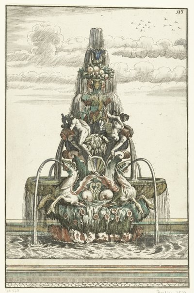 Fontána ve tvaru pyramidy Architectura Curiosa Nova (název série) od Anonymous