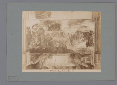 Fotoreprodukce fresky Potopa od Michelangela v Sixtinské kapli Romové. capp. sistina. Diluvio (název na objektu) od Anonymous