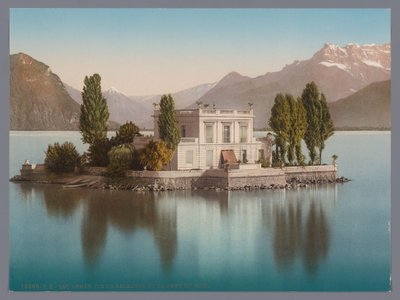 Pohled na Île de Salagnon v Ženevském jezeře, v pozadí Dents du Midi lac Léman, Ile de Salagnon et la Dent du Midi (název na objektu) od Anonymous