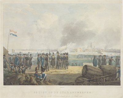 Pohled na město Antverpy, den po bombardování, 28. října 1830 (název na objektu) od Anonymous