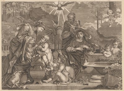 Heilige Familie met Elisabeth en Johannes   1361037   cs       czech Successfully Translated  Original: Herder leidt een kudde schapen een schuur in Grange dans la neige (original title) Translat: Herder leidt een kudde schapen een schuur in Grange dans la od Anonymous