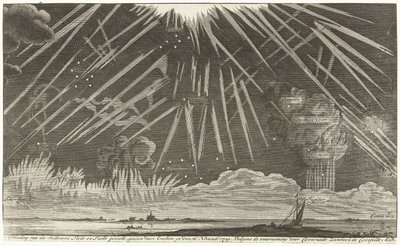 Nebeské jevy, 1729 Obrázek Seldtzame Light and Sky view, viděný večer 16. listopadu: 1729. Podle pozorování Coenraadta Zumbacha de Croesfeldt M.D. (název na objektu) od Anonymous