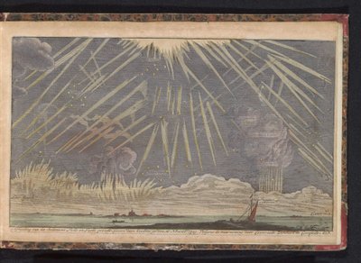 Nebeské jevy, 1729 Obrázek Seldtzame Light and Sky view, viděný večer 16. listopadu: 1729. Podle pozorování Coenraadta Zumbacha de Croesfeldt M.D. (název na objektu) od Anonymous