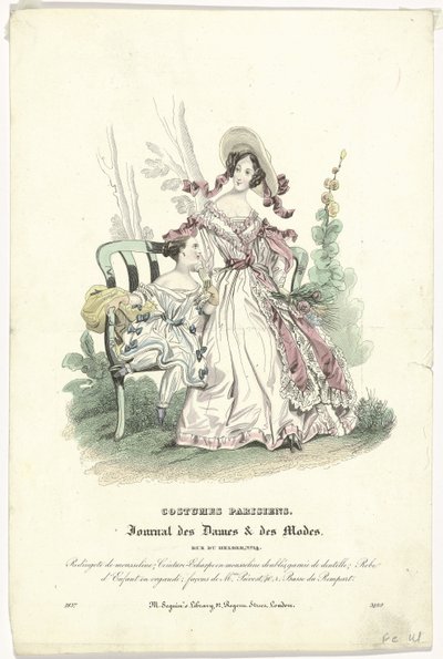 Journal des Dames et des Modes, Costumes Parisiens, 1837, (3489): Mušelín redingote (...) od Anonymous
